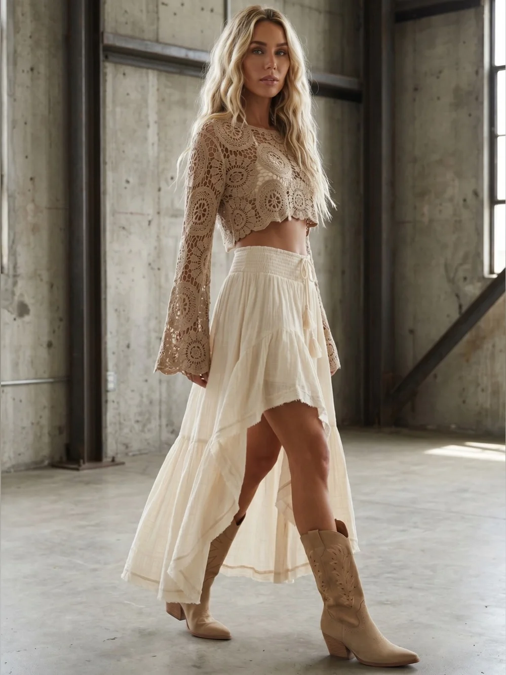 NWT Promesa High Low Asymmetrical Textured Cotton Smocked Drawstring Maxi Skirt - Picture 4 of 11